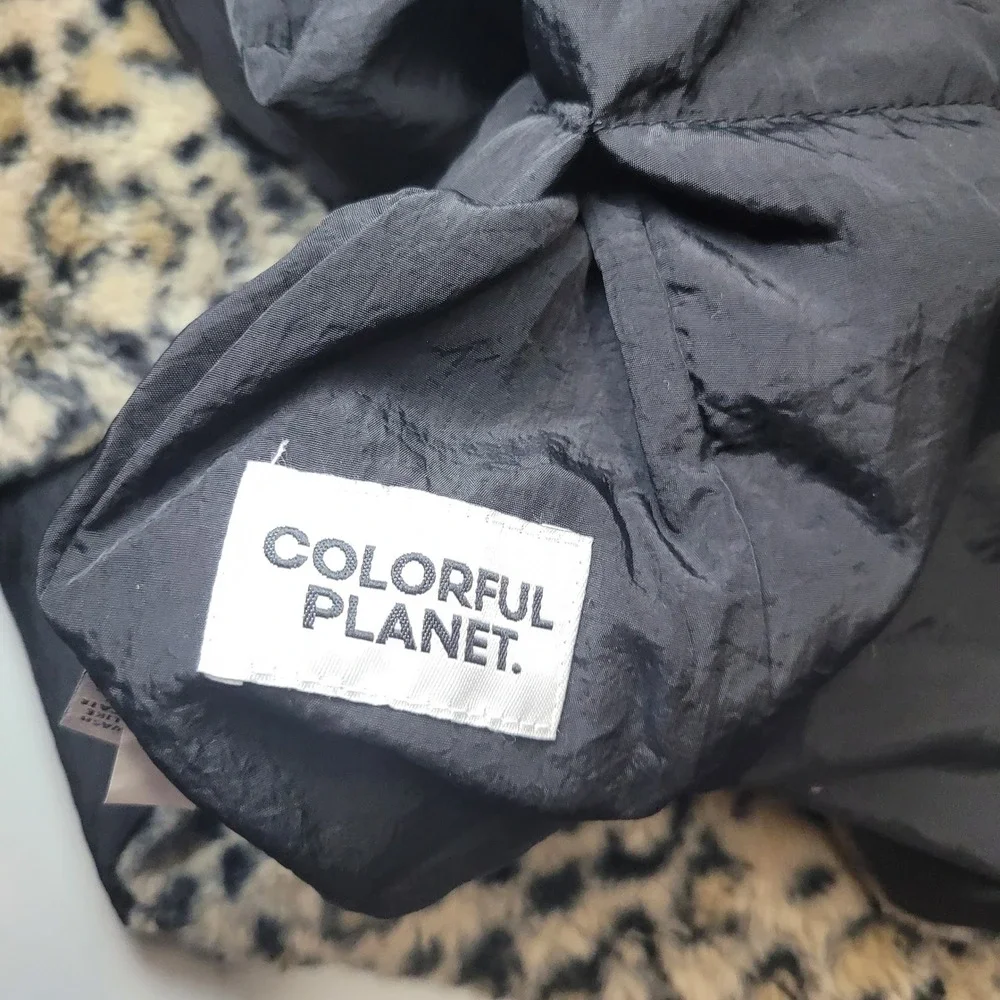 Color Place Kids Reversible Puffer Vest Black Faux Fur Leopard Print XXL 18/20‎